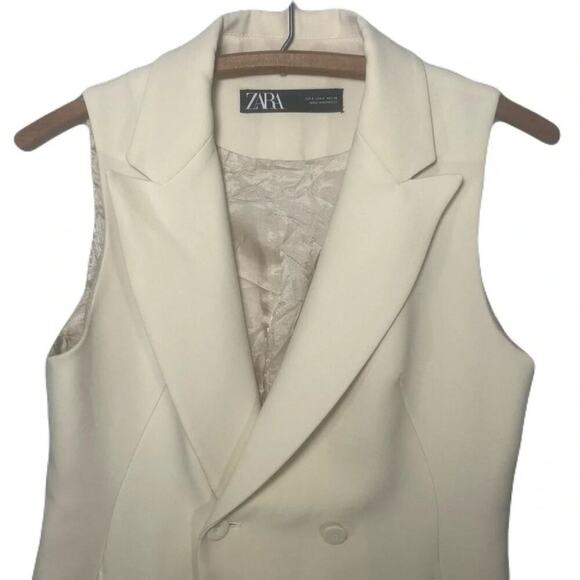 ZARA Cream Colored Sleeveless Vest/Blazer Womens Size S - Picture 2 of 8